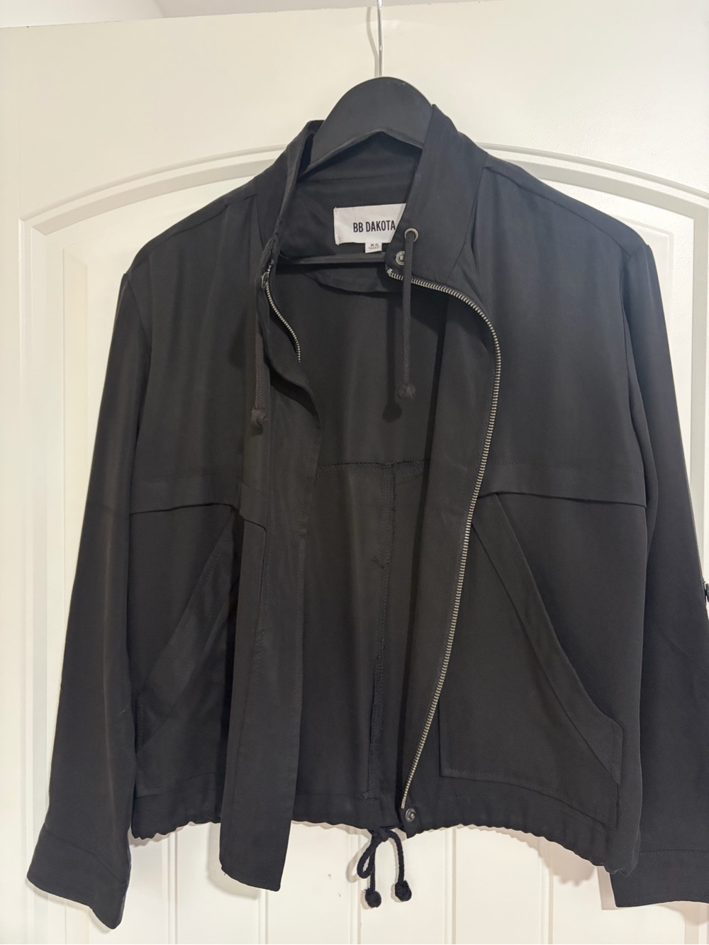 BB Dakota Black Drawstring Hem Zip-Front Bomber Jacket